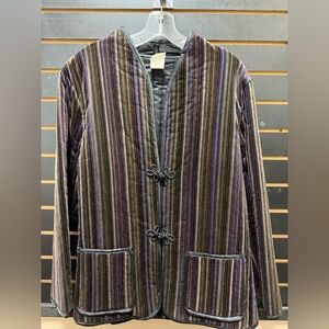 Vintage Quilted Striped Padded Jacket XL 70s 80s Cotton Lined Coat